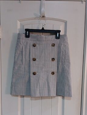 J. Crew Seersucker Stripe Mini Skirt Coastal Grandmother Preppy Nautical
